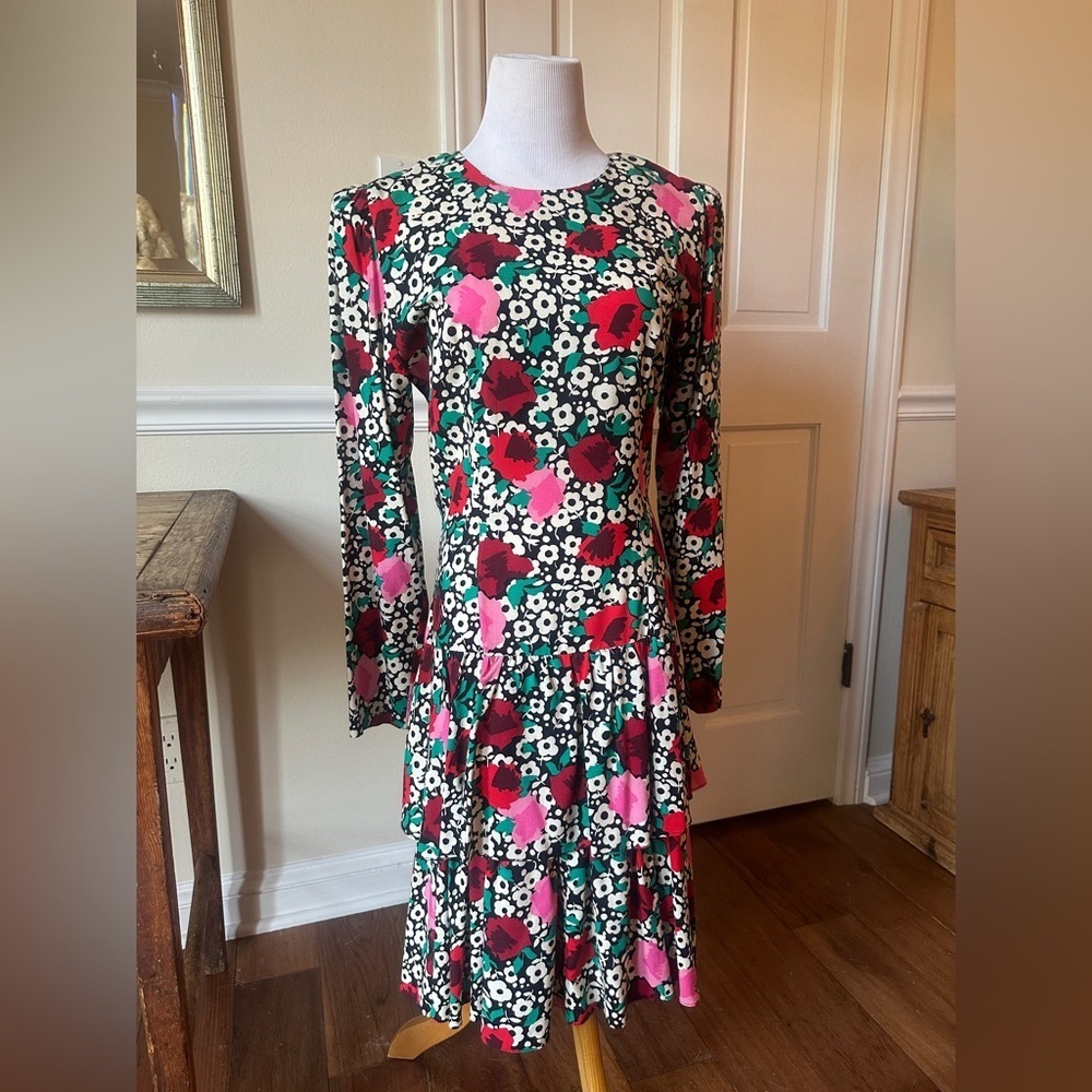 Vintage Floral Midi Dress in Green, Pink, Red, White